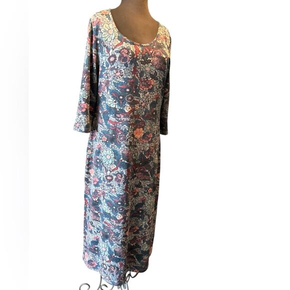 Peruvian Connections Artsy Floral Print Dress Womens Size L Desert Boho Comfy - Picture 1 of 7